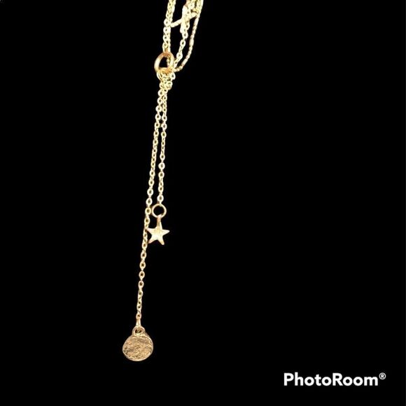 Pave crystal XOXO multi stand gold necklace with lariat detail - Picture 3 of 5